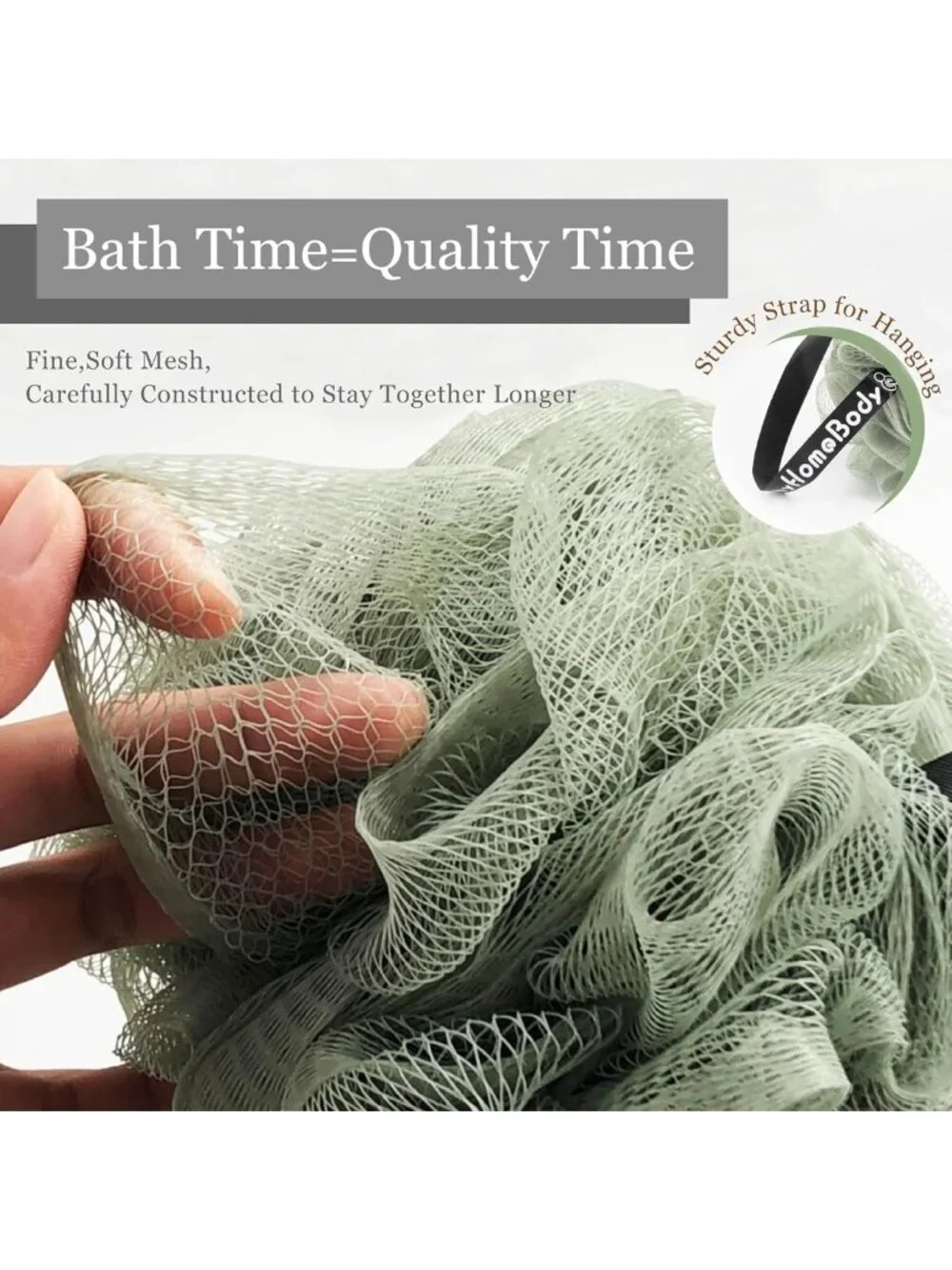 Exfoliating Shower Pouf 3-Pack - Charcoal & Sage Green Loofah Sponge Set for